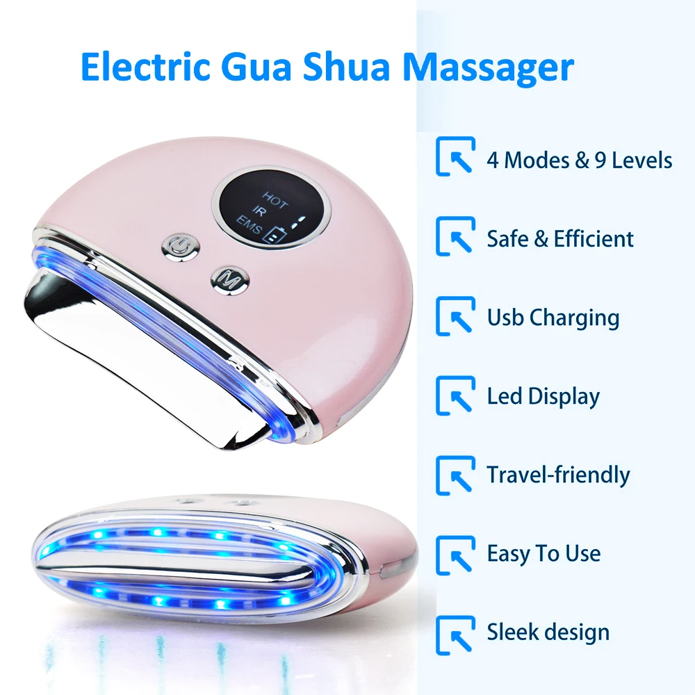 Acupressure Face Lift Double Chin Electric Gua Sha Facial Lift Tool Face Sculpting Tool Heated EMS Vibration Red Light Massager