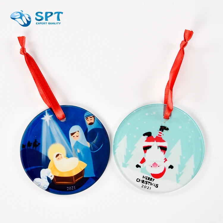 Well-selling ornament 2021 christmas sublimation round imprint ornament personalized customise