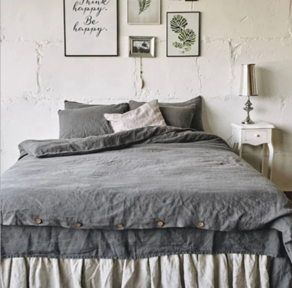 Custom Queen/King 100% Linen Hemp Bedding set Sheet Set in White Flat/Fitted Bed Sheet Duvet Quilt Comforter Pillowcase sham