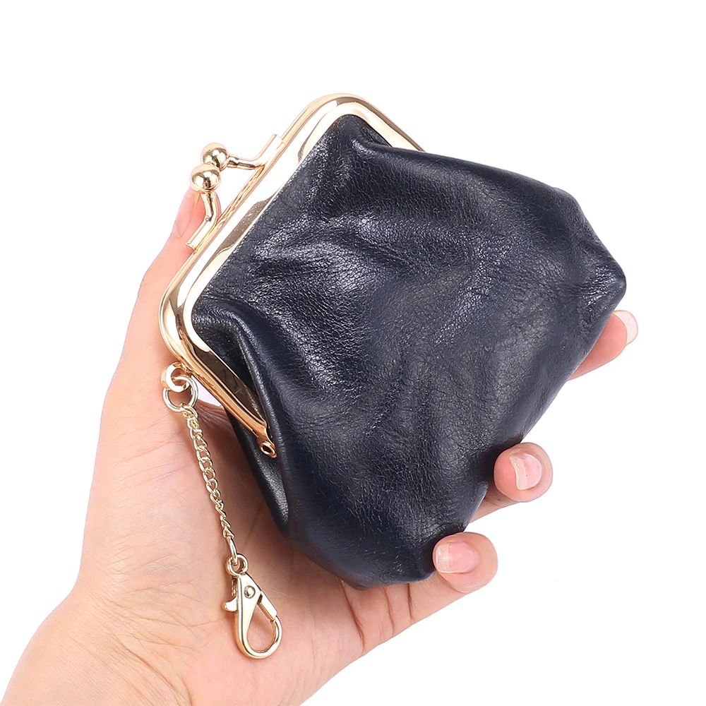 Fashion High Quality Vintage Coin Purse Genuine Oil Leather With Metal Clasp Earphone Keychain Storage Bag