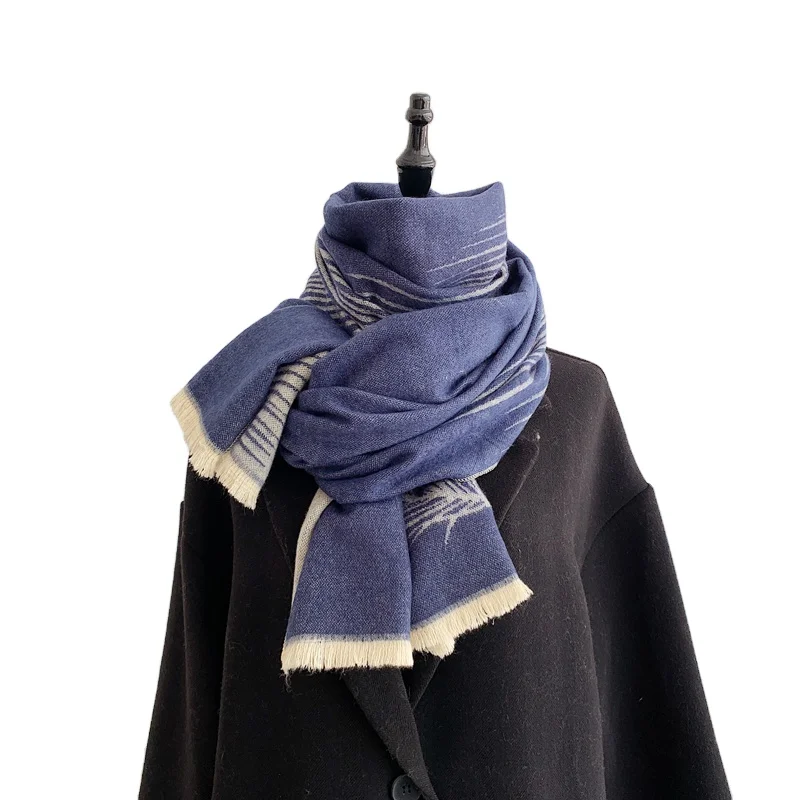 Top Sale Pashmina Custom Woven logo Plaid Luxury Feather Designer Soft Woman Winter Scarf Pashmina Imitate Cashmere Scarf