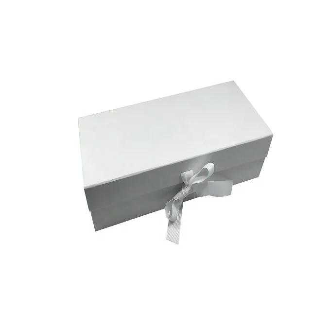 Factory price retail white magnetic closure folding gift packaging box with ribbon
