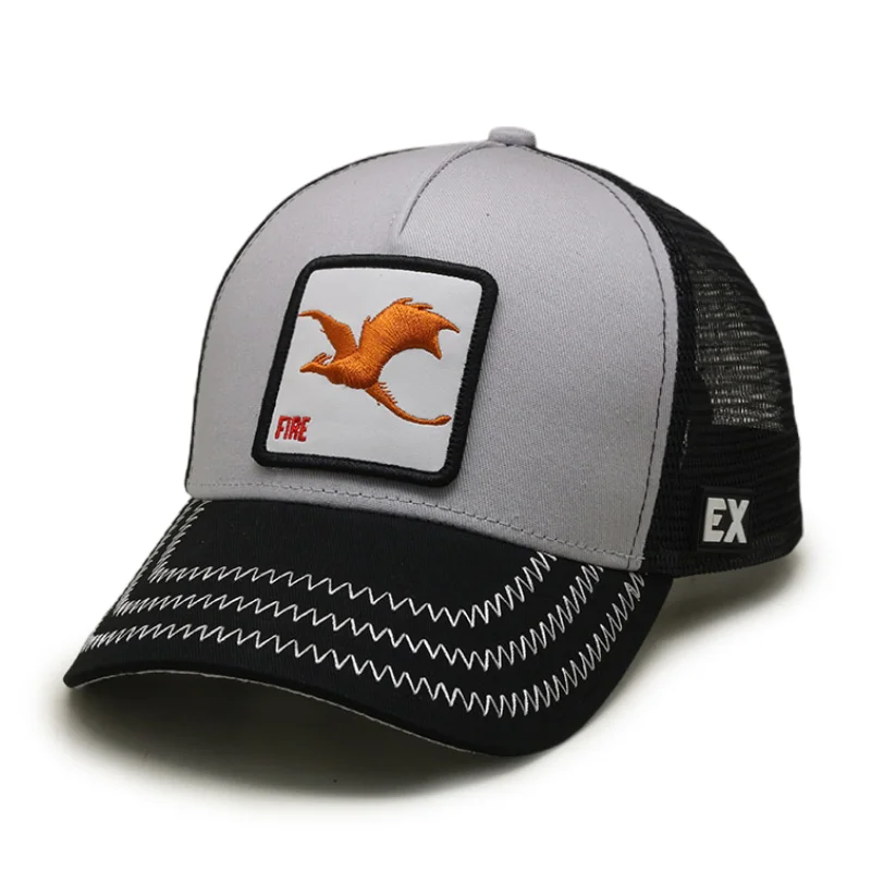 Trucker Hat Custom Fashion 5-panel Curved Brim Animal Weaving Patch Snapback Sports Baseball Cap Trucker Mesh Cap