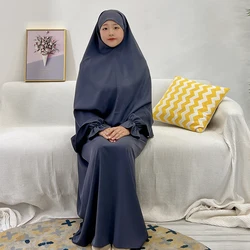 2022 Muslim Women Hijab Dress New Prayer Long Sleeve Two Pieces Set Islamic Jilbab Abaya