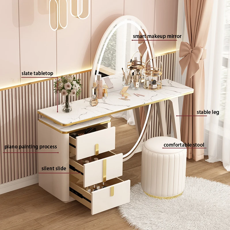 french luxury girls modern marble tv stand led makeup desk dressing table furniture with mirror chair and drawers for bedroom