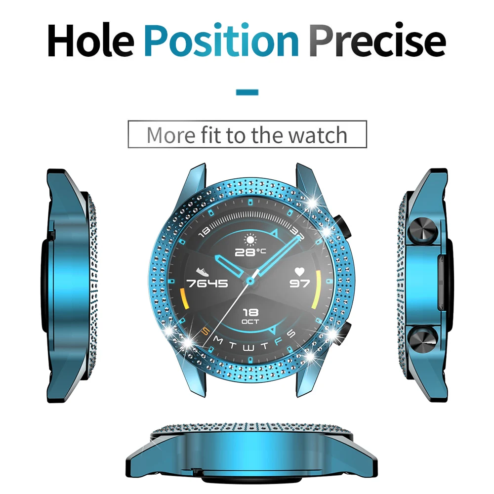 Роскошный двухрядный Алмазный чехол для Huawei Watch GT 2 46 мм пластиковый жесткий бампер GT1 аксессуары часов