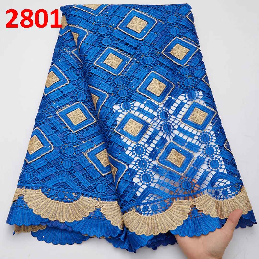 2801 Embroidery Guipure Lace Fabric With Beads Lace High Quality African Cord Lace Fabric For Garment With Beads For Dubai