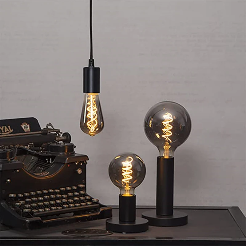 Retro Edison Bulb E27 LED Filament Smoke Gray No Strobe 2700K Warm White A60 G95 ST64 Vintage Lamp Decorative Lighting