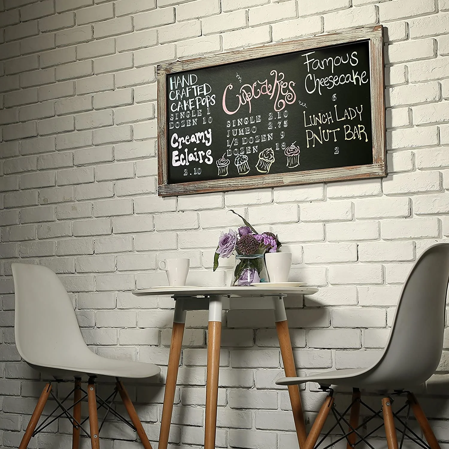 Wall-Mounted Vintage Brown Wood Chalkboard with Cork Board & Mail Holder