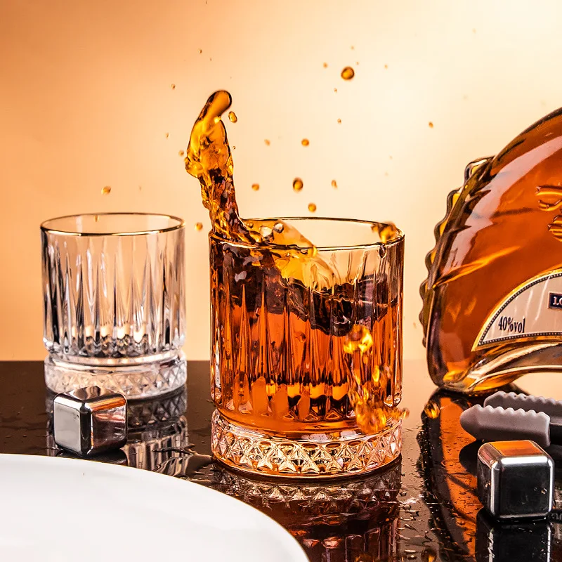 Customized Logo Granite Cilling Whisky Stones and Whiskey Glass Gift Set with Wooden Box for Tequlia Scotch Bourbon Lover