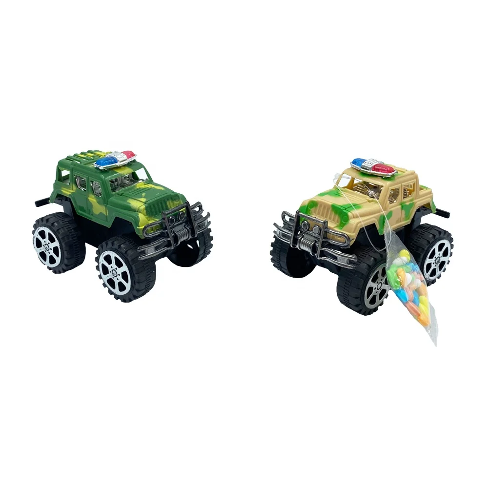Cheap wholesale factory price mini pull back police army truck plastic car toy candy toy for kids