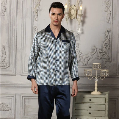 
2019 Silk Pyjamas Mens Satin Pajamas Long Sleeve Sexy Couple Pajamas Set Silk Sleepwear 