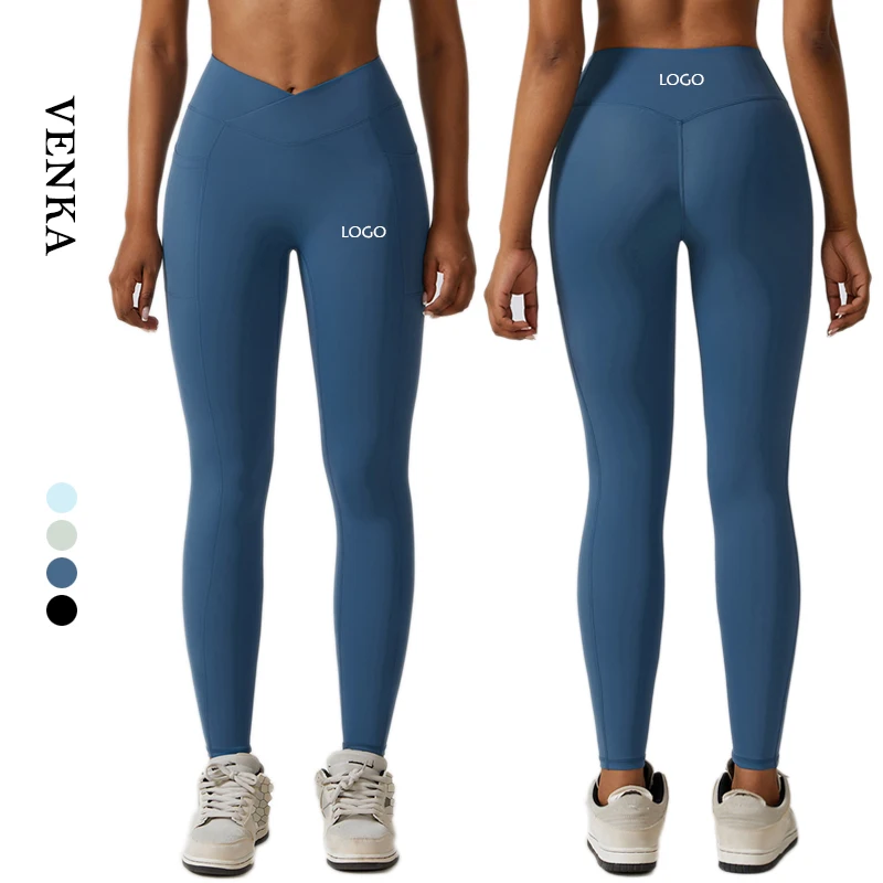 78% Nylon 22% Spandex Running Compression Lady Tights Pants High Waist Butt Lifting With Pockets Workout Yoga Leggings For Women