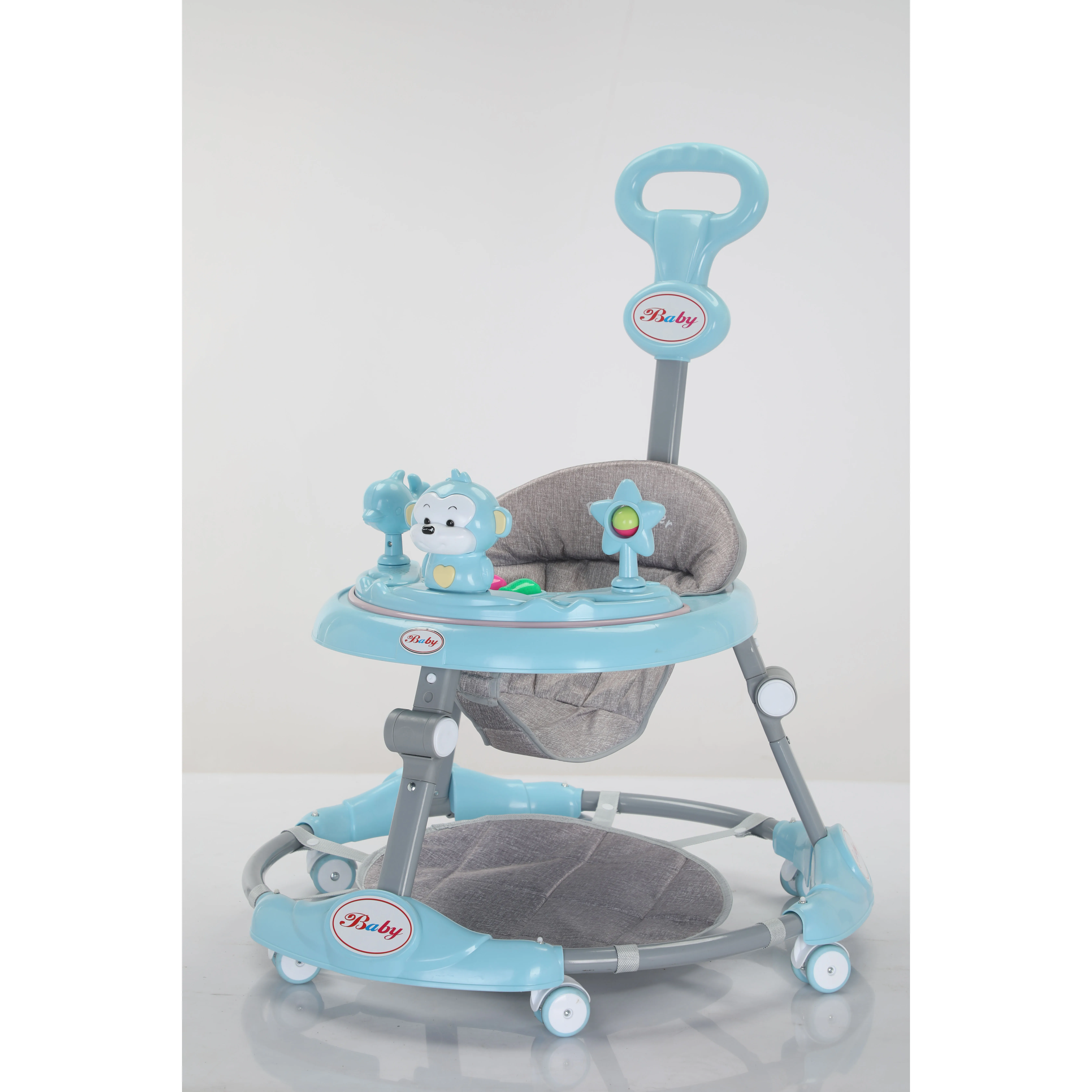 Multifunctional Anti-Rollover Baby Toy Soft Linen Seat Tricycle Infant Walker with Push-able Stroller for Children Plastic Frame