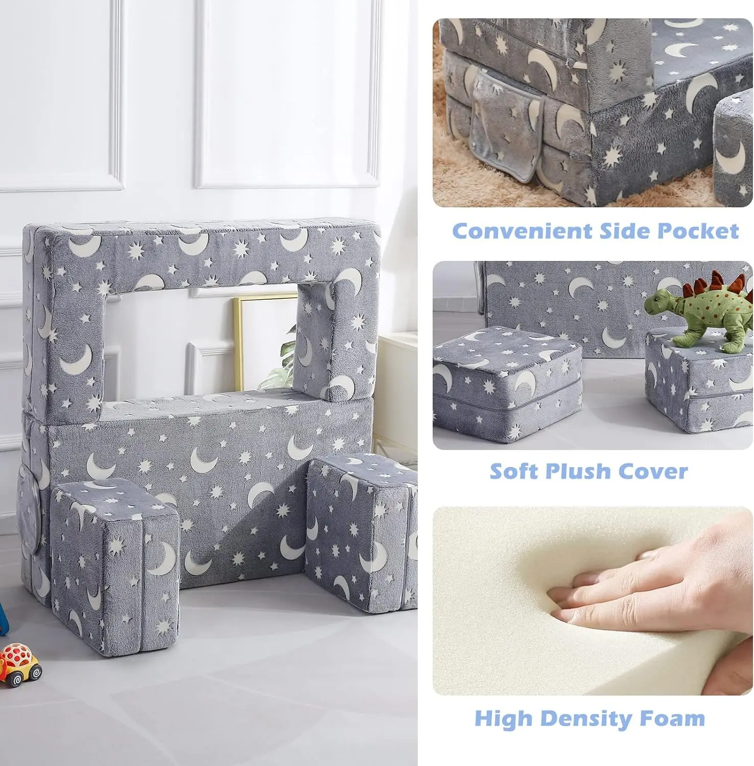 3 in 1 Convertible Plush Foam Fold Kids Explore Play Sofa Toddler Couch Kids Sofa
