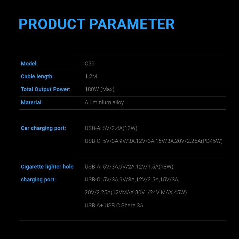 7 in 1 Car Charger With Separate Switch USB C Car Charger PD 45W Fast Charging for Multiple Devices Car Cigarette Lighter