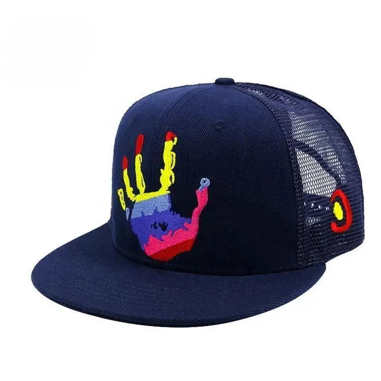 Adult Vintage Outdoor Sport Classic Hip Hop Mesh Logo 6 Panel Cotton Flat Brim With Patch Blank Plain Snapback Cap Trucker Hat