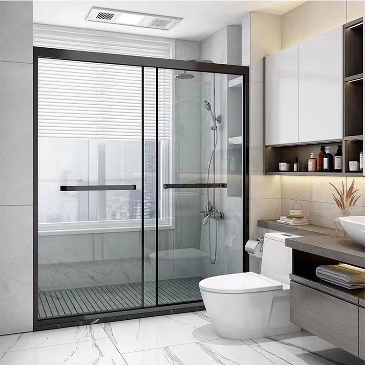 HDSAFE SR-1 T-shape shower doors tempered glass shower partition frame frameless bathroom sliding glass door fittings screen
