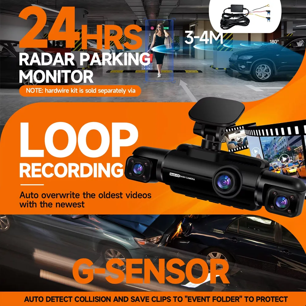 AOEDI 4 Channel Car Dash Cam GPS Wifi Night Vision 1080P Video Recorder Cameras for Car