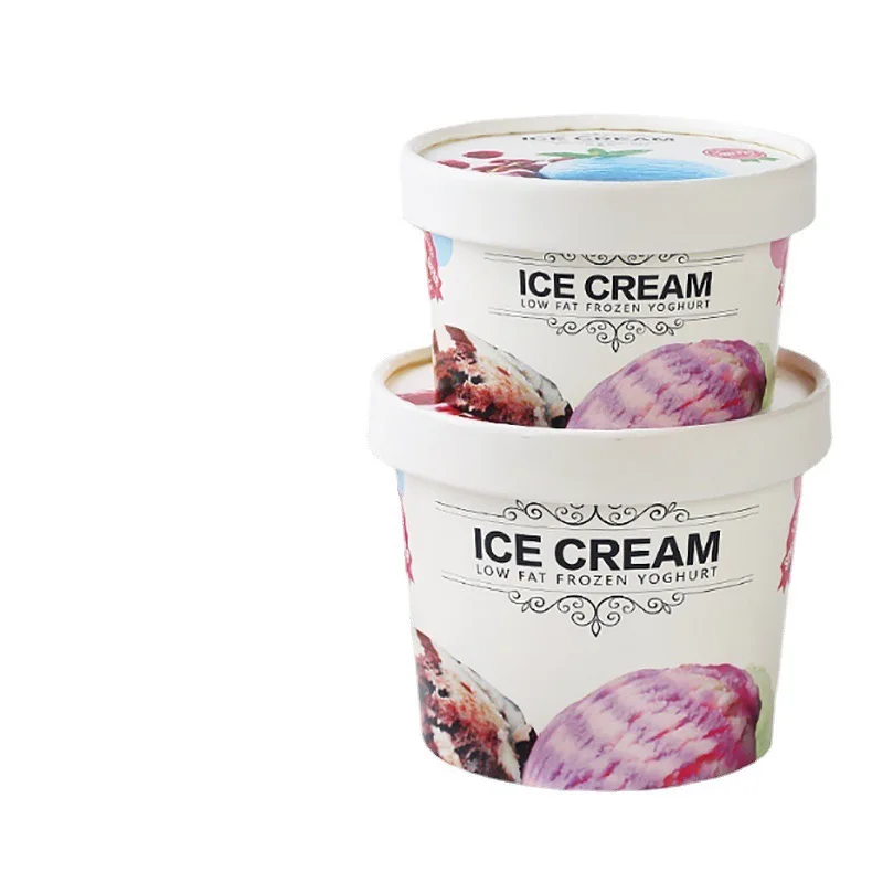 Custom Print 4 6 8 12 Oz Disposable Food Grade Packaging Tub Biodegradable Yogurt Paper Bowl Ice Cream Cups -