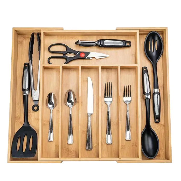 Multi-functional Bamboo Pastoral Kitchen Knife Box Kitchen Drawer Organizer Silverware Drawer Organizer
