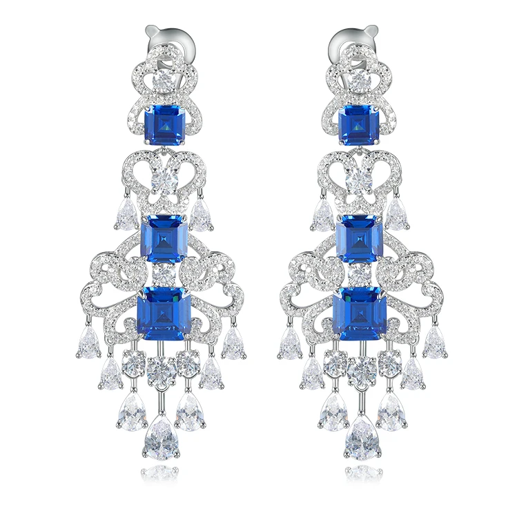 Fashion 925 sterling silver party necklace and earrings jewelry set full cubic zirconia jewelry set