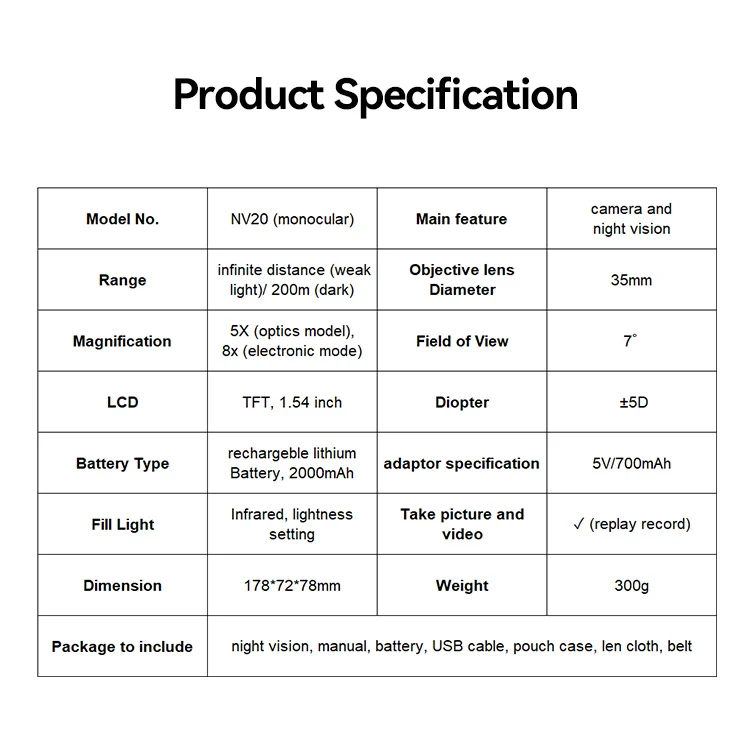 Mileseey NV20 200 м расстояние в жесткий темное время суток телескоп ночное областей видение монокулярный прибор ночного видения