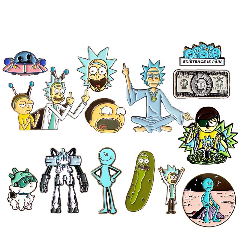 Customized Rick and Modi Cartoon Soft  Emblem Pins Metal Accessories Creative Funny Gift