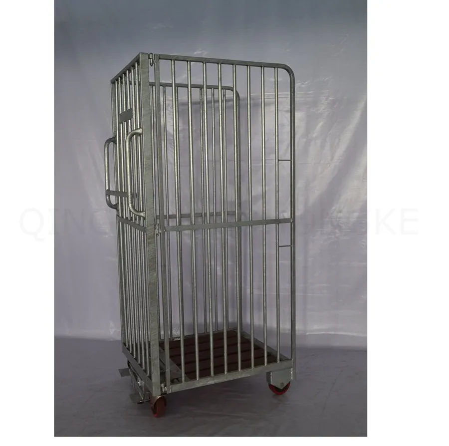 BHK27 3 Sides Foldable and Nestable  Steel Transport Metal Rolling Trolley Cage