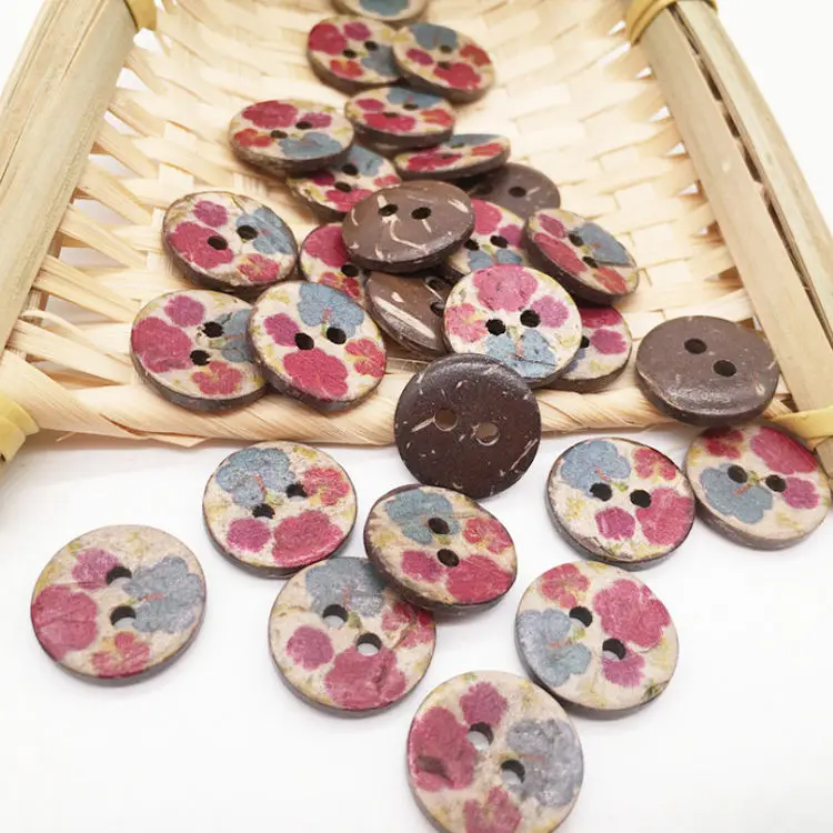 Custom Round Natural 2-Hole Mix Color 20mm Coconut Shell Button for clothing