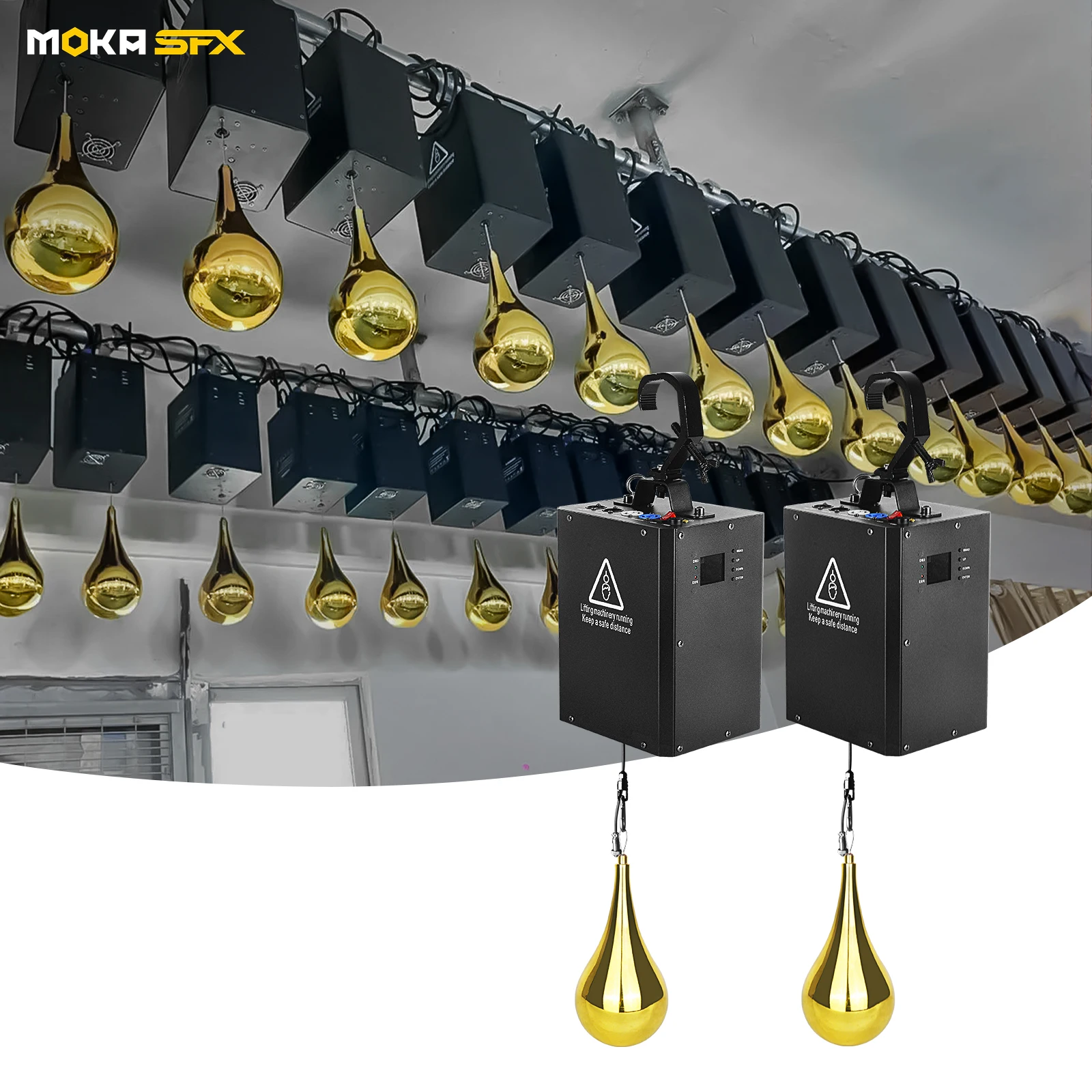 MOKA SFX DMX Motor Kinetic Metal Golden Dots Rain Drops for Hotel Lobby Mall Atrium Decoration
