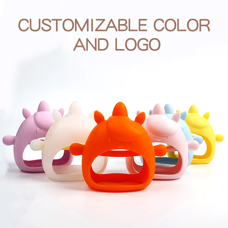 2024 Newest Food Grade Silicone Unicorn Mitten Educational Baby Toys BPA Free Silicone Children with Handle Unisex Baby Teethers