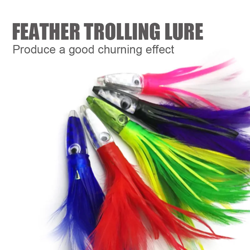 Feather Trolling Lure 14cm32g Acrylic Head Octopus Skirt Lure Marlin Tuna Bait Unrigged Trolling FIshing Lure