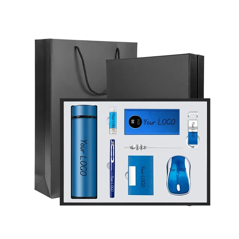 Christmas Cutlery Set Gift Wireless Power Bank with 8 in1 Gift Set Mouse Name Card Holder Pen USB Key Chain Vacuum Flask