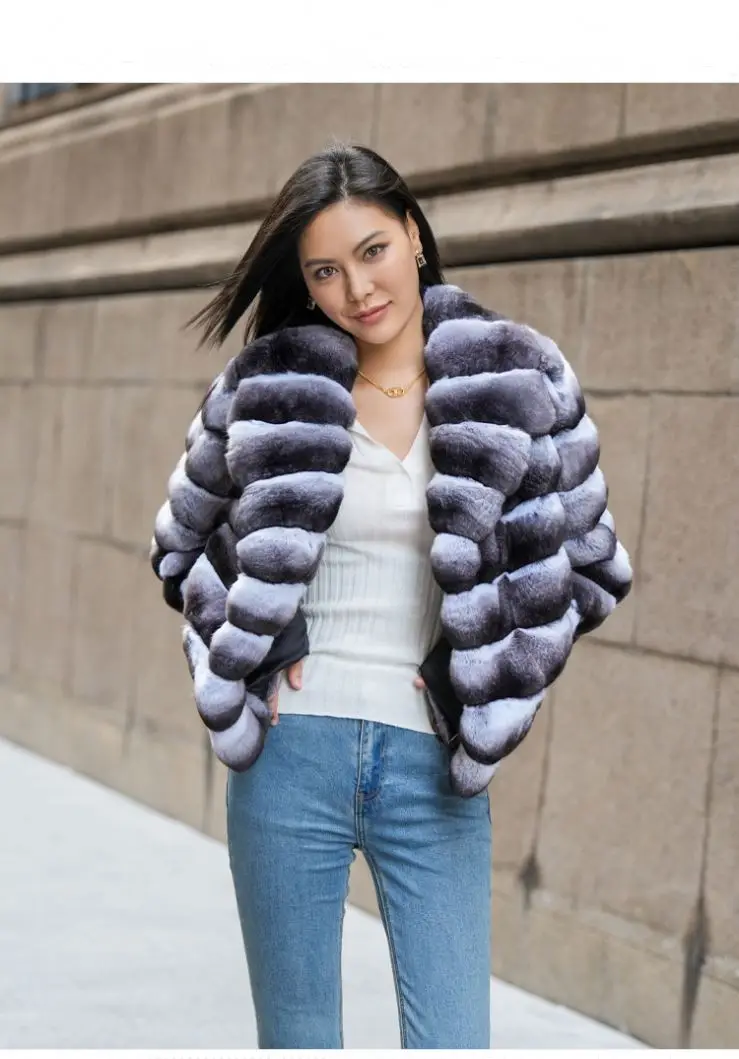 Factory Direct sales High Quality Chinchilla Color Genuine Chinchilla Skin Women Ladies Winter Fluffy Genuine Rabbit Fur Coats