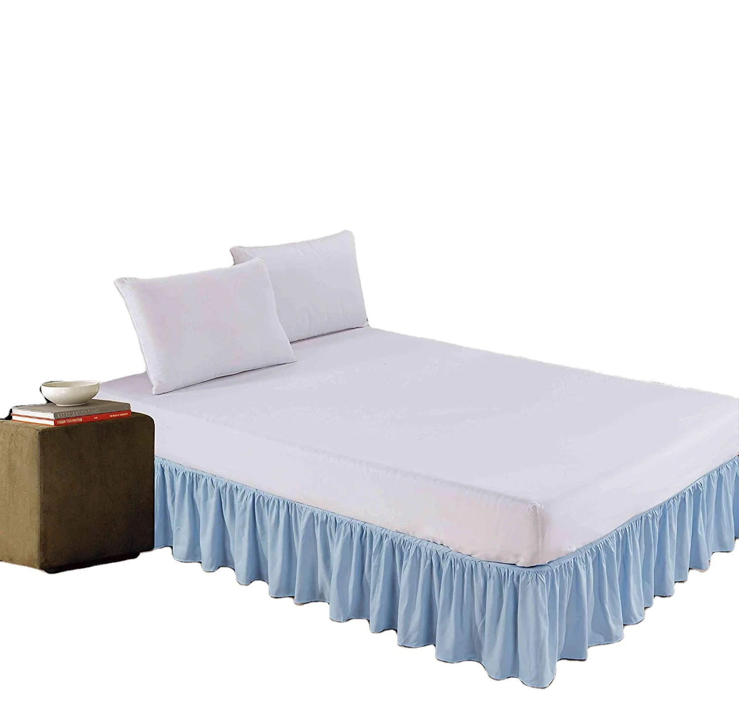  Microfiber Polyester Bed Skirts Dust Ruffles Aqua for Queen Size Beds 15 Inches