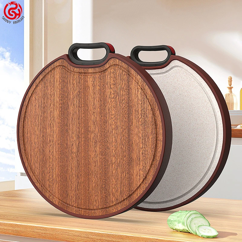 Круглая двухсторонняя разделочная доска из массива дерева и бамбука