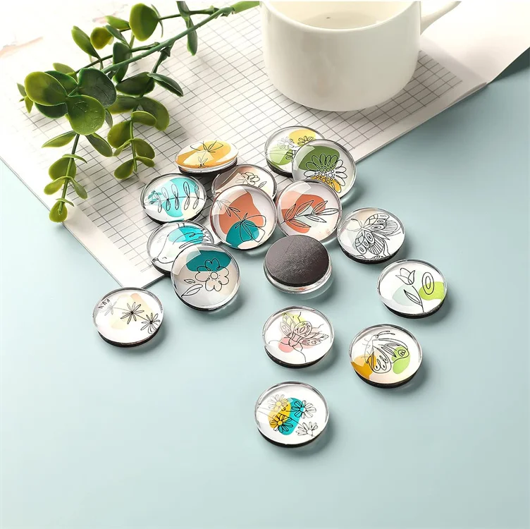 16pcs Refrigerator Magnets, Glass Crafts Crystal Glass Animal&Plant Pattern Fridge Magnets for Home Dec