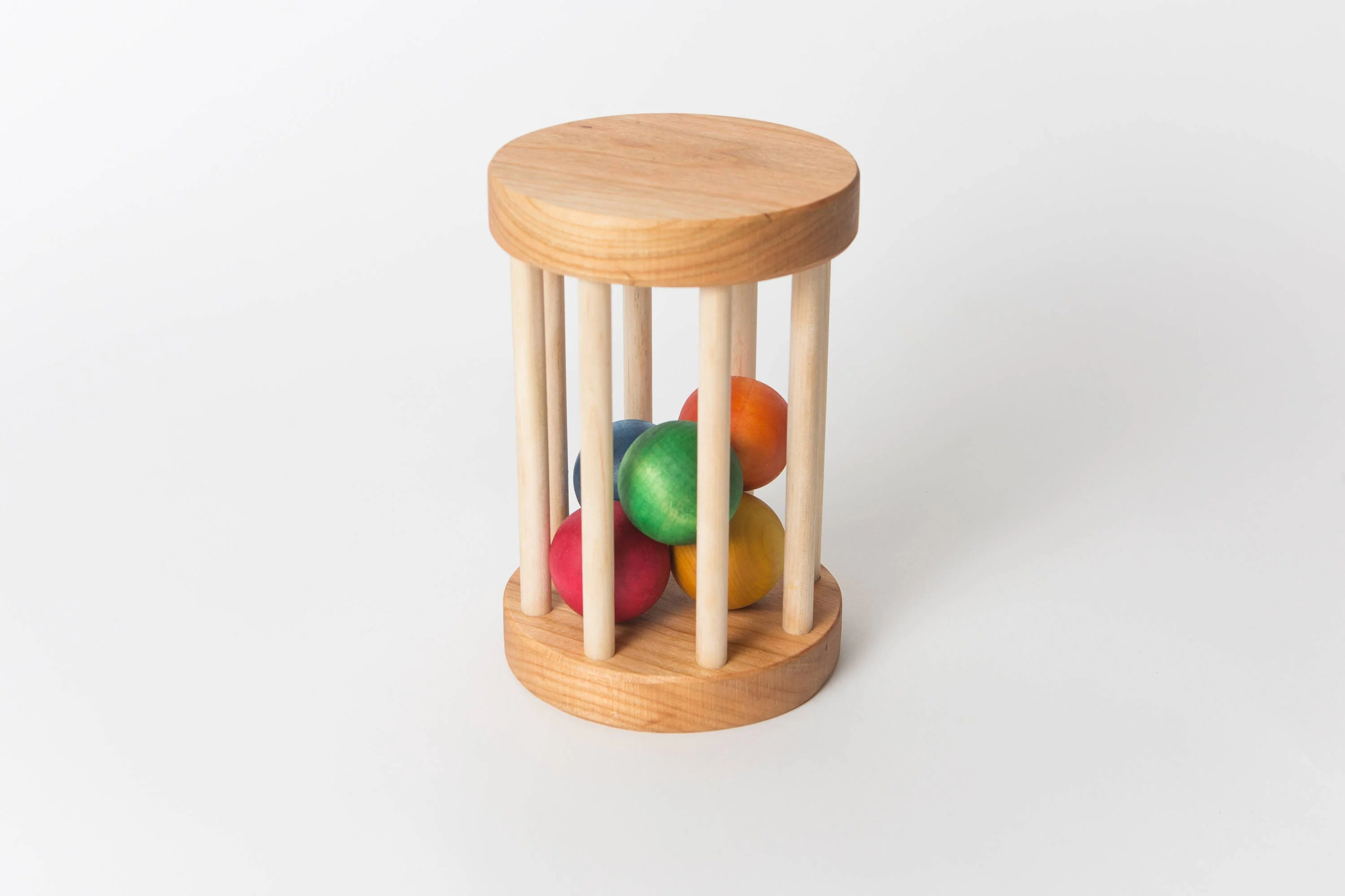 Wooden Rattle Rolling Toy Montessori Ball Cylinder Infant Toy Montessori Ball Cylinder Rolling Drum