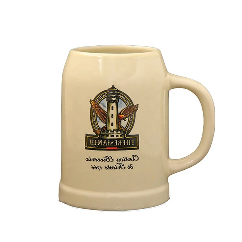 Classical white ceramic beer mug customized 500ml-1000ml beer steins
