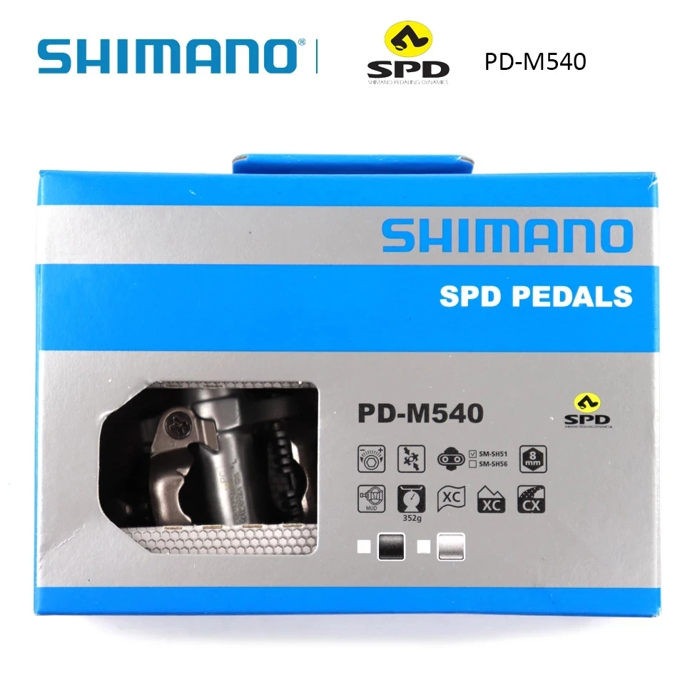SHIMANO PD M540 SPD Pedal Chrome-Moly & Aluminum Compact MTB Bike Bicycle Cycling Self-Locking Pedal Wit SM-SH51 Cleats Original