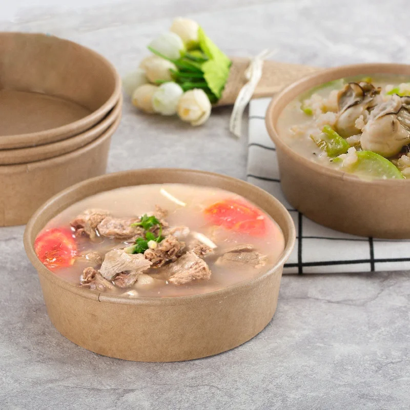 Wholesale bol en papier saladier disposable kraft paper salad soup bowl with lid paper plate & bowl customize