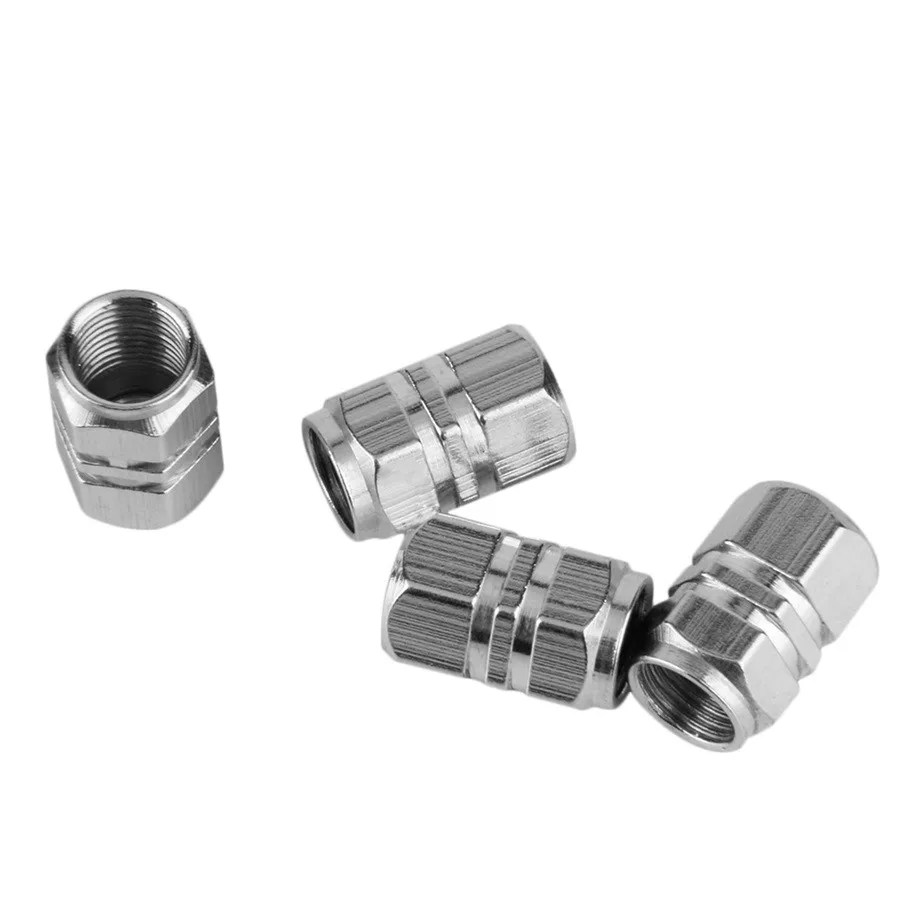 4pcs/pack Theftproof Aluminum Car Wheel Tire Valves Tyre Stem Air   Airtight Cover silver color