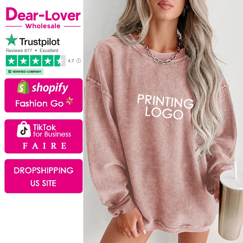 Dear-Lover OEM ODM Plain Crewneck Pullover Solid Color Ribbed Knit Custom Sweatshirt