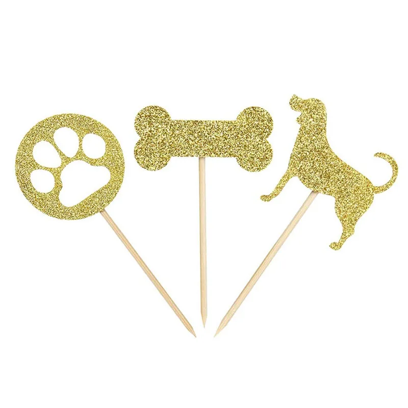 
Dog Cupcake Toppers Gold Puppy Cupcake Toppers Decoration Supplies for Pet Theme Birthday Party 