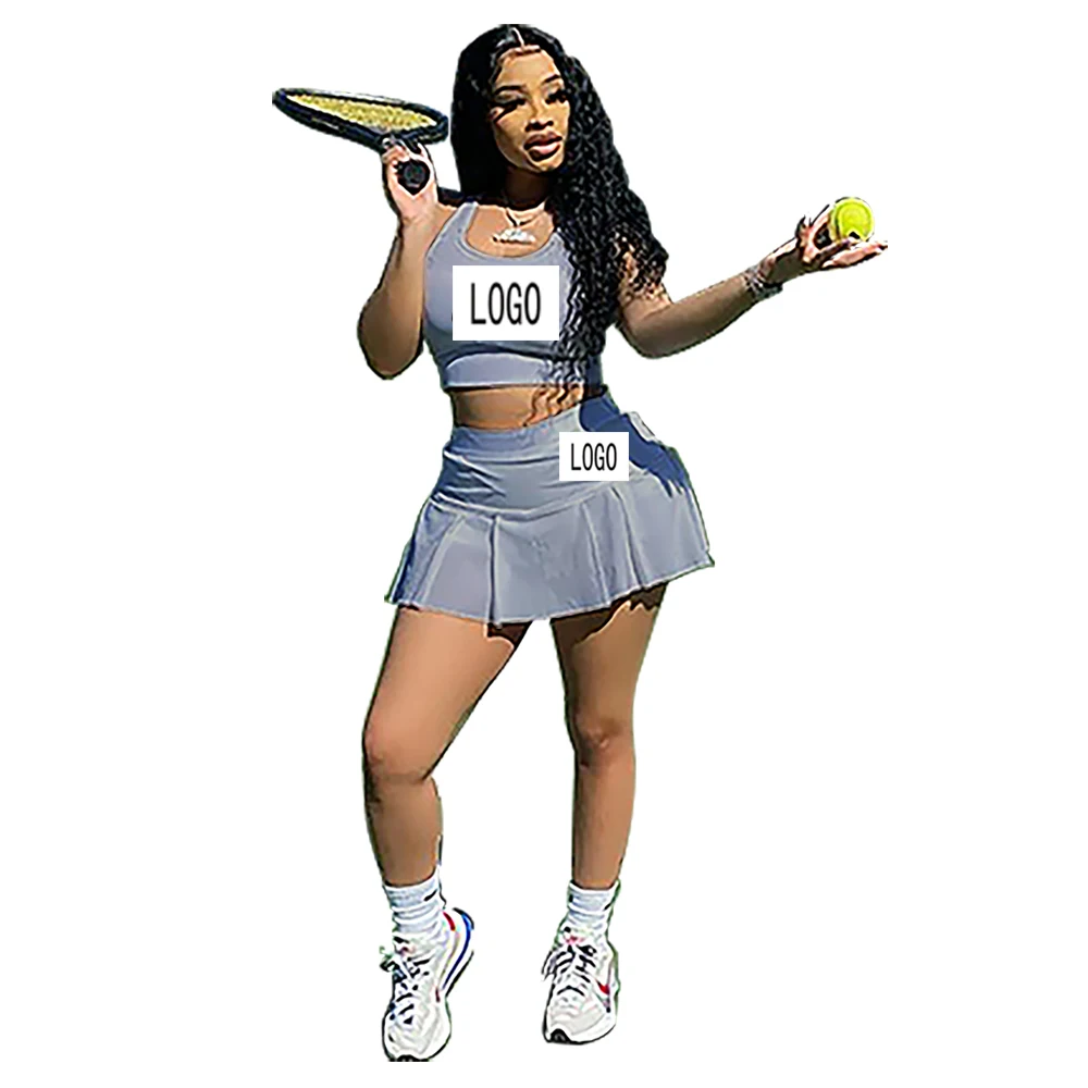 Famous Brand new pleated skirt tennis sports solid color suit  shorts sports leisure suit drawstring plus size