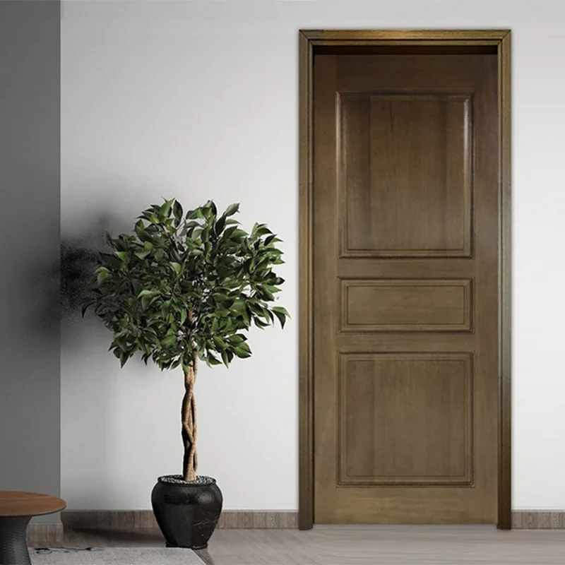 Custom designed unique interior room wood door insect and waterproof solid wood bedroom European style wooden door and lock set