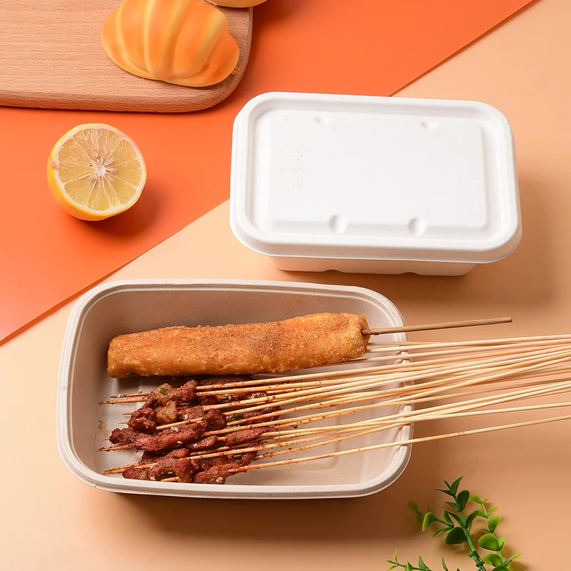 Wholesale  Disposable Bagasse Food Container Biodegradable Sugarcane Pulp  Paper Rectangle Boxes