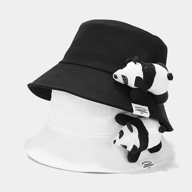 Classic Plain 3D Plush Panda Bucket Hats Candy Color For Adults Kids Custom Design Hats For Memorial Gifts