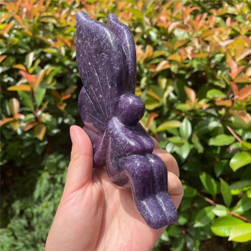 High quality Purple Mica Stone Crystal Flower Fairy Natural Hand Carved Purple Mica Crystal Crafts For Home Decoration
